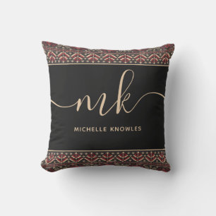 Elegant Ukrainian Pattern Design Stylish Monogram Outdoor Pillow