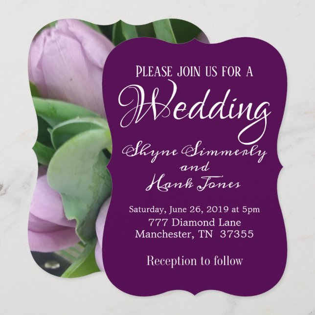 Elegant Ultra Violet Purple Floral Wedding Invitation (Front/Back)