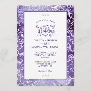 Elegant Ultra Violet Watercolor Flourishes Wedding Invitation