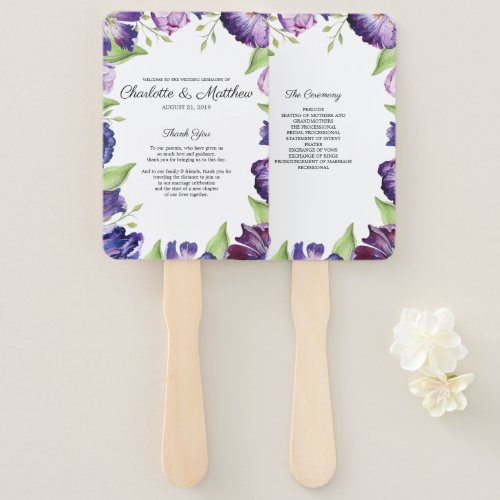 Elegant Ultra Violet Watercolor Tulips Wedding Hand Fan