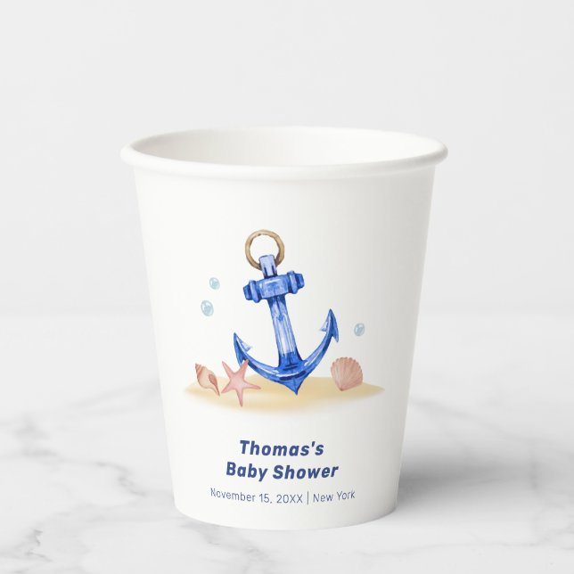 Elegant Under Sea Nautical Anchor Boy Baby Shower  Paper Cups (Front)