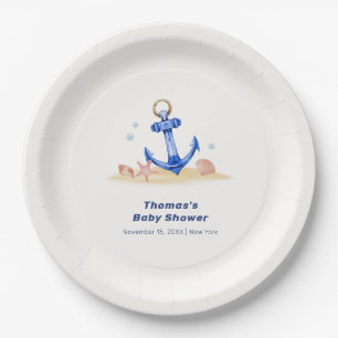 Elegant Under Sea Nautical Anchor Boy Baby Shower  Paper Plates