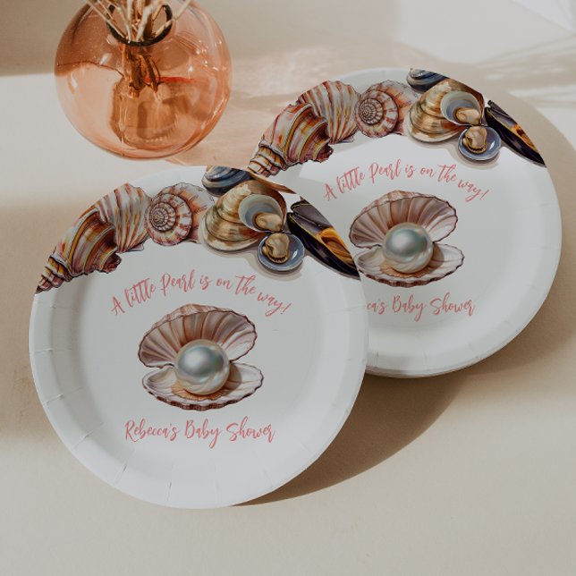Elegant Under the Sea Girl Pearl Baby Shower Paper Plates (Creator Uploaded)