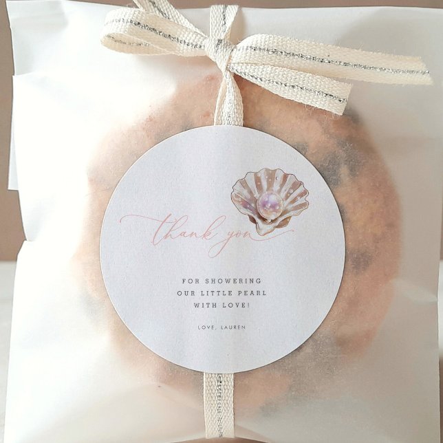 Elegant Under The Sea Little Pearl Baby Shower Classic Round Sticker (Creator Uploaded)