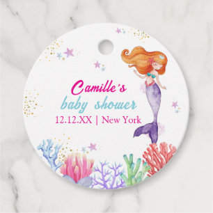 Elegant Under The Sea Mermaid Coral Baby Shower Favor Tags