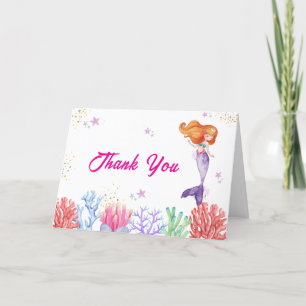 Elegant Under The Sea Mermaid Coral Baby Shower Letterpress Thank You Card