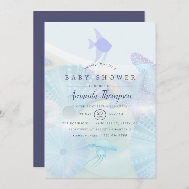 Elegant Under the Sea Ocean themed Boy Baby Shower Invitation (Front/Back)