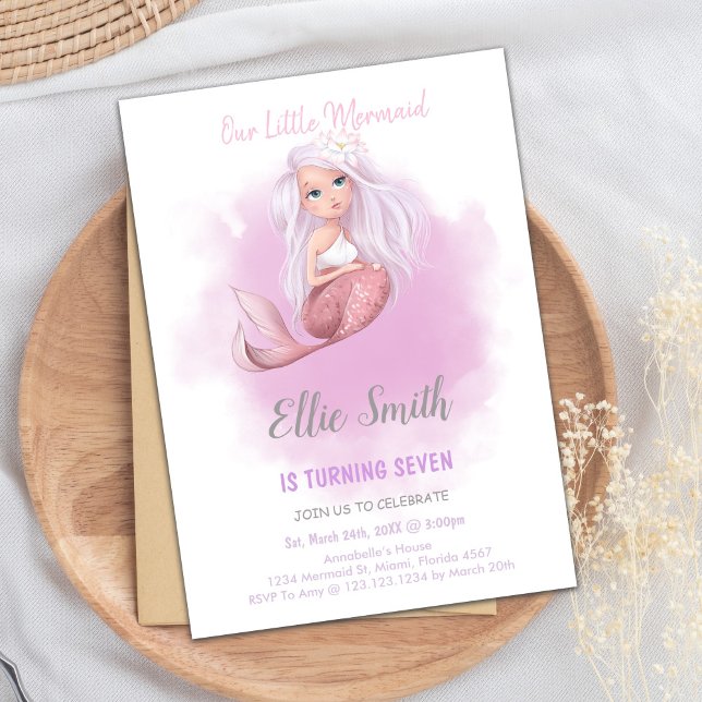 Elegant Under the Sea Party Invitations for Girls (Copper Tail Mermaid Birthday Invitations)