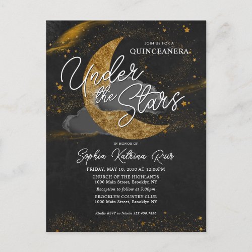 Elegant Under the Stars Gold Moon Glam Quinceanera Postcard