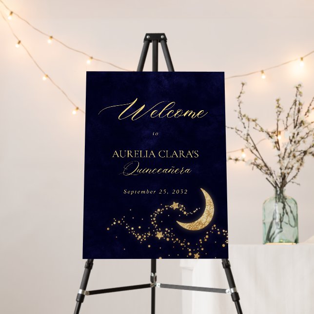 Elegant Under the Stars Quinceañera Welcome Foam Board (In Situ (Stand))