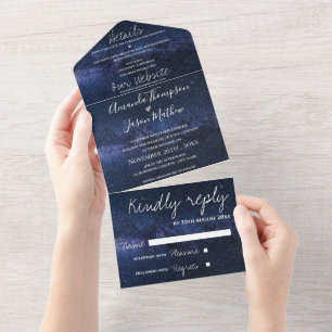 Elegant Under The Stars Theme Monogram Wedding All In One Invitation
