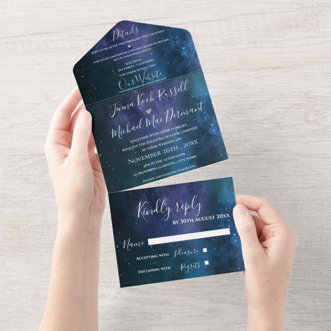 Elegant Under The Stars Theme Monogram Wedding  All In One Invitation (Tearaway)
