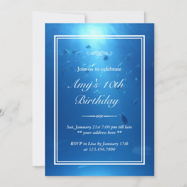 Elegant Underwater Sea Theme Birthday Party Invite (Front)