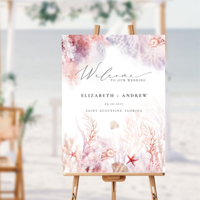 Elegant Underwater Seaweed Coral Wedding Welcome Foam Board (Creator Uploaded)