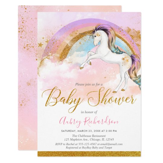 Elegant unicorn baby shower girl pastel rainbow invitation ...