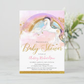 Elegant unicorn baby shower girl pastel rainbow invitation (Standing Front)