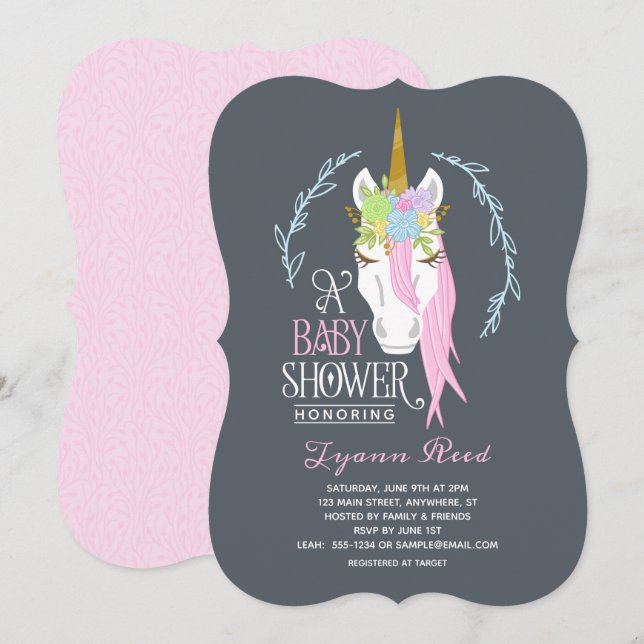Elegant Unicorn Baby Shower Invitation (Front/Back)