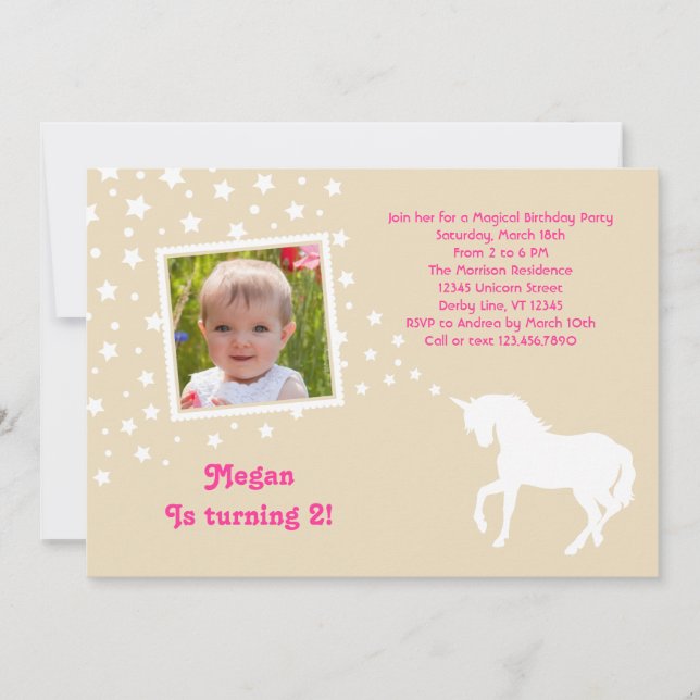 Elegant Unicorn Birthday Party Photo Invitation (Front)