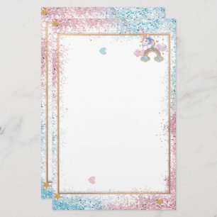 Elegant unicorn glitter stationery