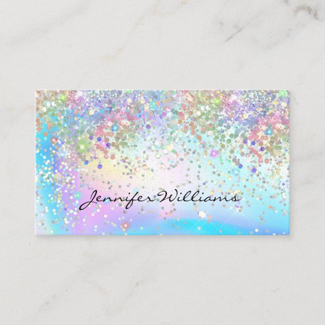 Elegant Unicorn Holographic Glitter Sparkles Business Card (Front)