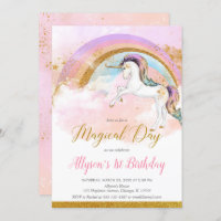 Elegant unicorn pastel rainbow girl birthday party invitation