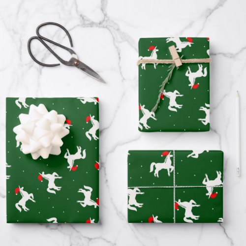 Elegant Unicorn pattern in a Christmas green color Wrapping Paper Sheets