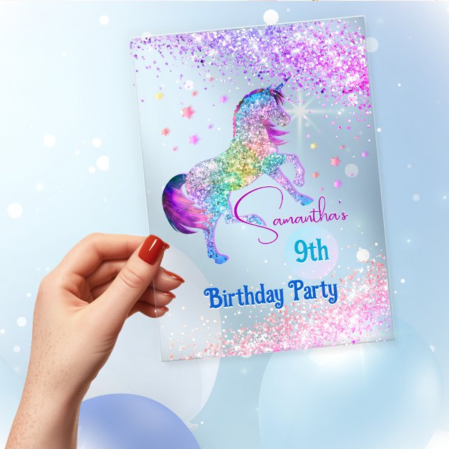 Elegant unicorn pink aqua glitter birthday  acrylic invitations (Creator Uploaded)