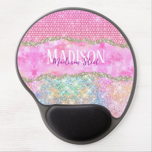 Elegant unicorn pink glitter rhinestone monogram g gel mouse pad