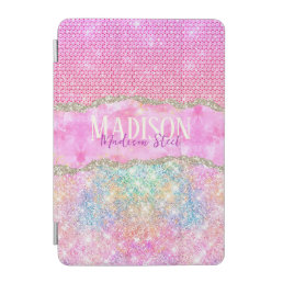 Elegant unicorn pink glitter rhinestone monogram i iPad mini cover