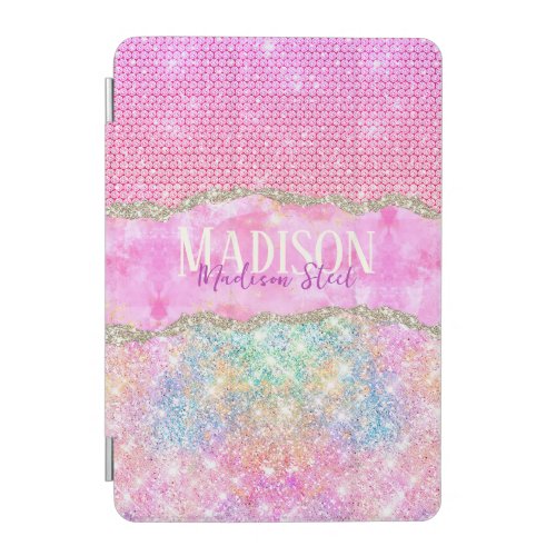 Elegant unicorn pink glitter rhinestone monogram i iPad mini cover