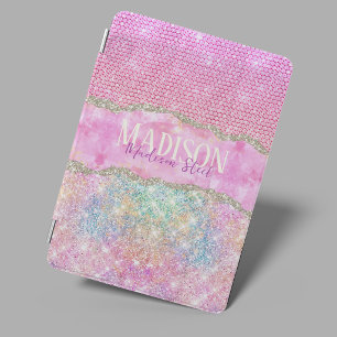 Elegant unicorn pink glitter rhinestone monogram i iPad mini cover