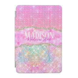 Elegant unicorn pink glitter rhinestone monogram iPad mini cover