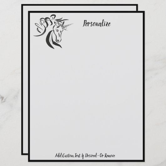 Elegant Unicorn Portrait Sketch Black & Gray (Front/Back)