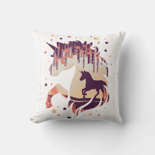 Elegant Unicorn Purple Mythical Fantasy Horse Throw Pillow