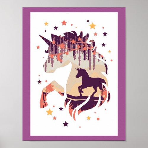 Elegant Unicorn Purple Silhouette Mythical Animal Poster