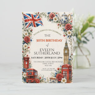 Elegant Union Jack Floral English Flag Vintage Invitation