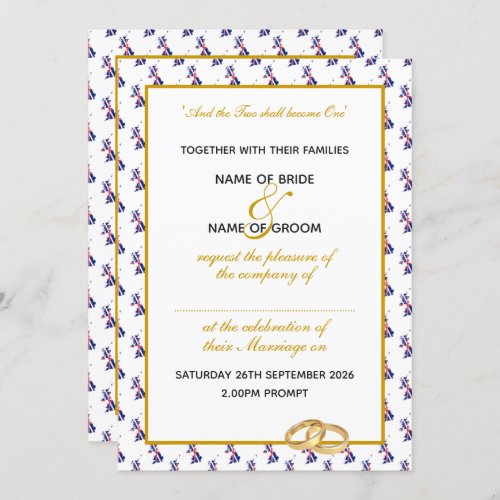 Elegant UNION JACK UK with Gold Script Wedding Invitation