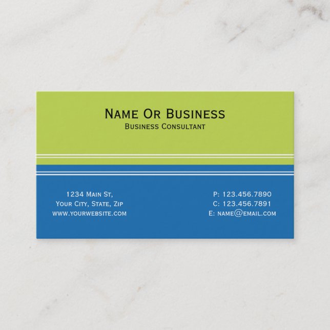 Elegant Unique Apple Green, Crayon Blue ColorBlock Business Card (Front)