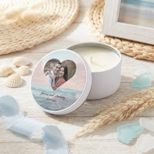 Elegant Unique Beach Photo Wedding Mini Candle Favors