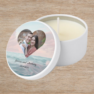 Elegant Unique Beach Photo Wedding Mini Candle Favors
