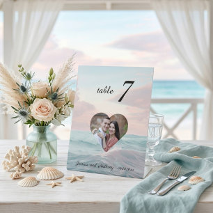 Elegant Unique Beach Photo Wedding Table Number Pedestal Sign