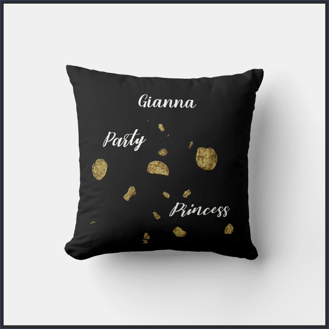 Elegant Unique Black and Gold Princess Throw Pillow (Creator Uploaded)