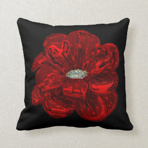 Elegant Unique Black Bloomed Red Rose Throw Pillow