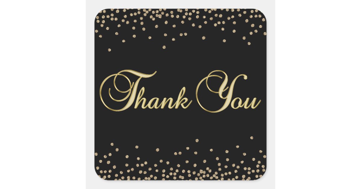 Elegant Unique Black Gold Confetti Thank You Square Sticker | Zazzle