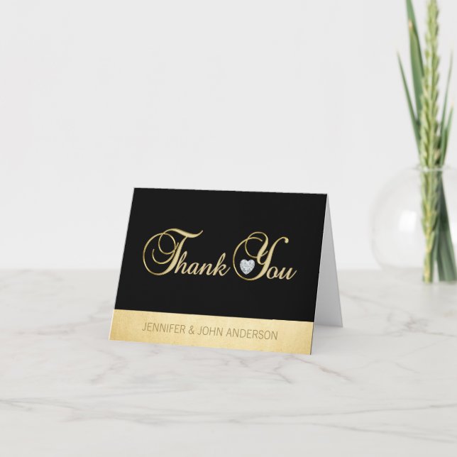 Elegant Unique Black Gold Foil Wedding Thank You Card (Front)
