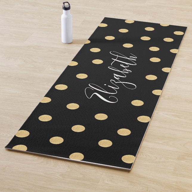 Elegant Unique Black Gold Polkadot  Yoga Mat (In Situ)