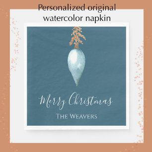 Elegant Unique Blue Watercolor Custom Christmas Napkins