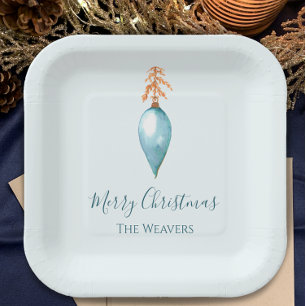 Elegant Unique Blue Watercolor Custom Christmas Paper Plates