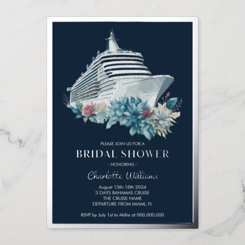 Elegant Unique Bridal Shower Cruise Ship Silver Foil Invitation