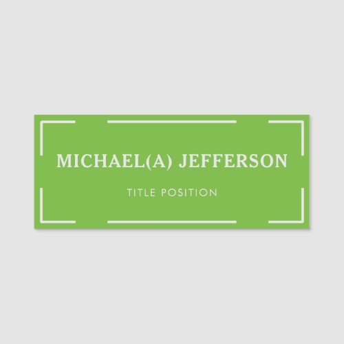 Elegant Unique Bright Apple Green  White Stylish Name Tag